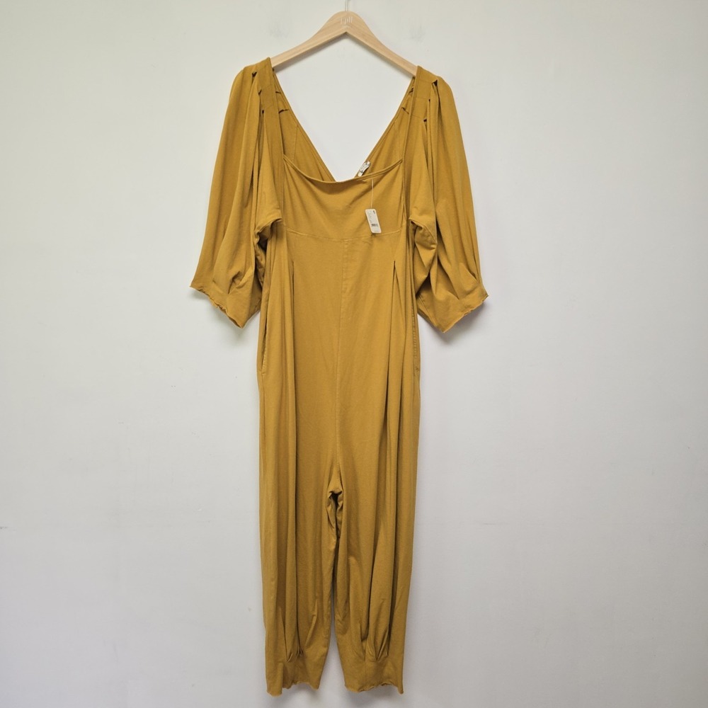 Free People Intimately Lotta Love Jumpsuit Romper Size XL Pockets Gold NWT - Picture 2 of 14